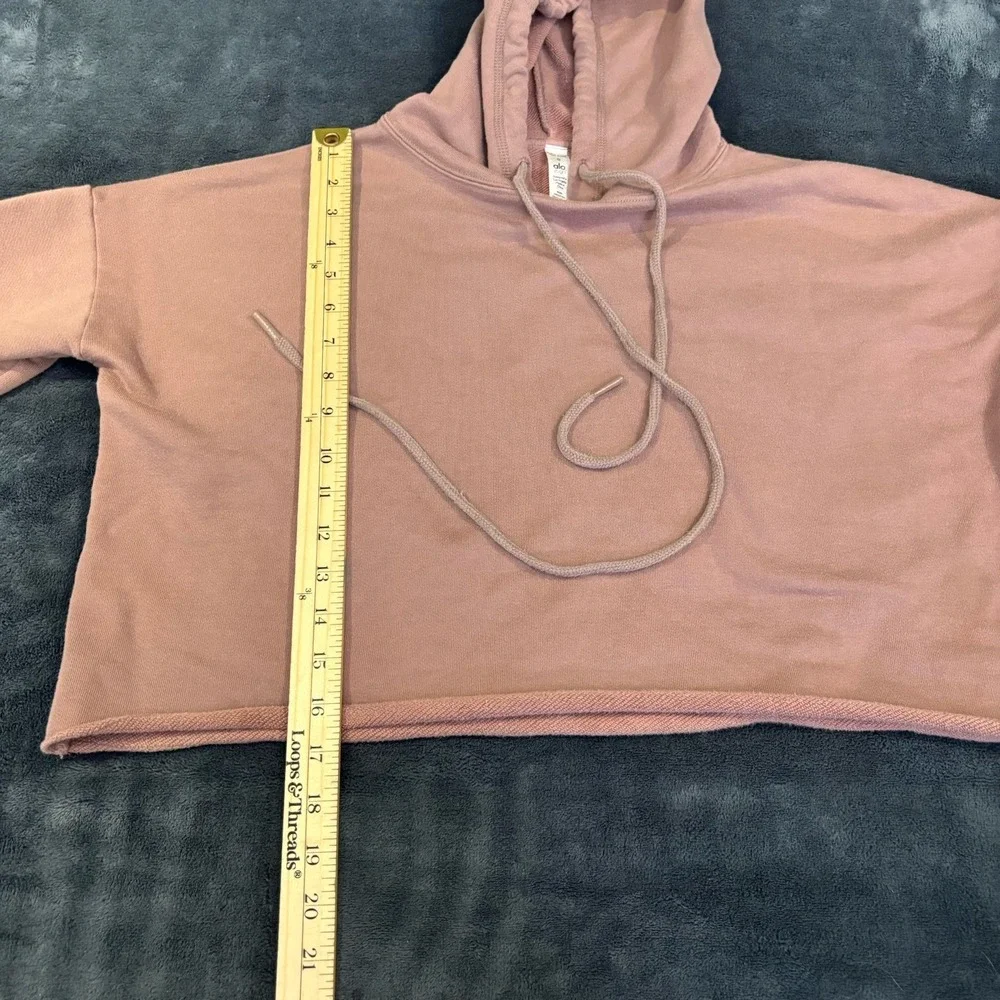 Alo Yoga Cropped Hooded Sweatshirt Womens Small Hoodie Dusty Mauve Raw Hem